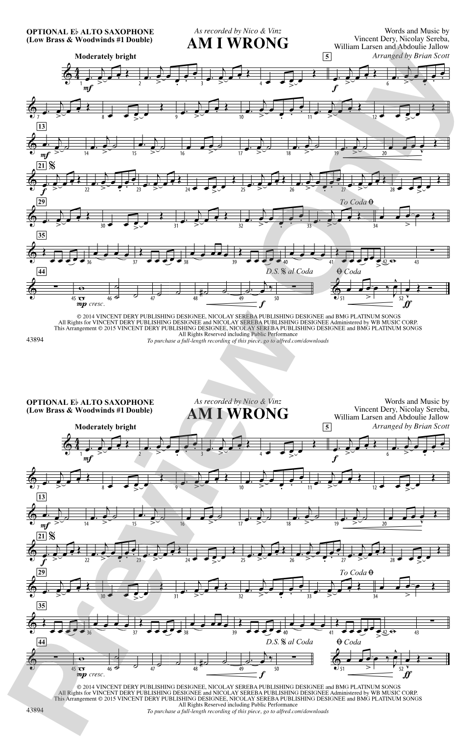 Am I Wrong: Optional Alto Sax