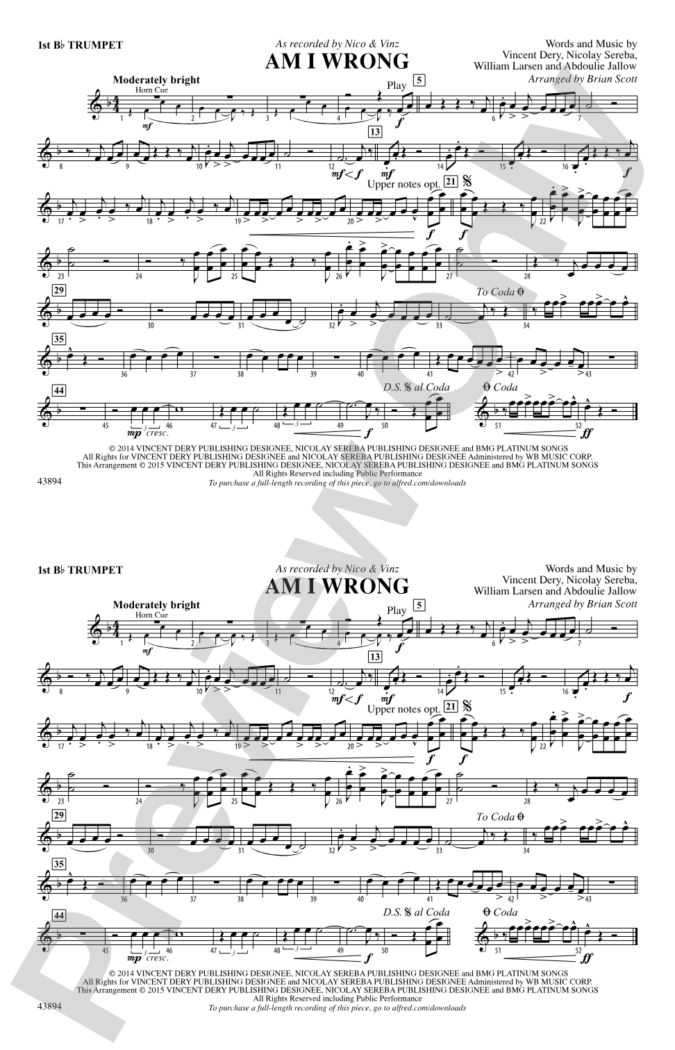 Am I Wrong: 1st B-flat Trumpet