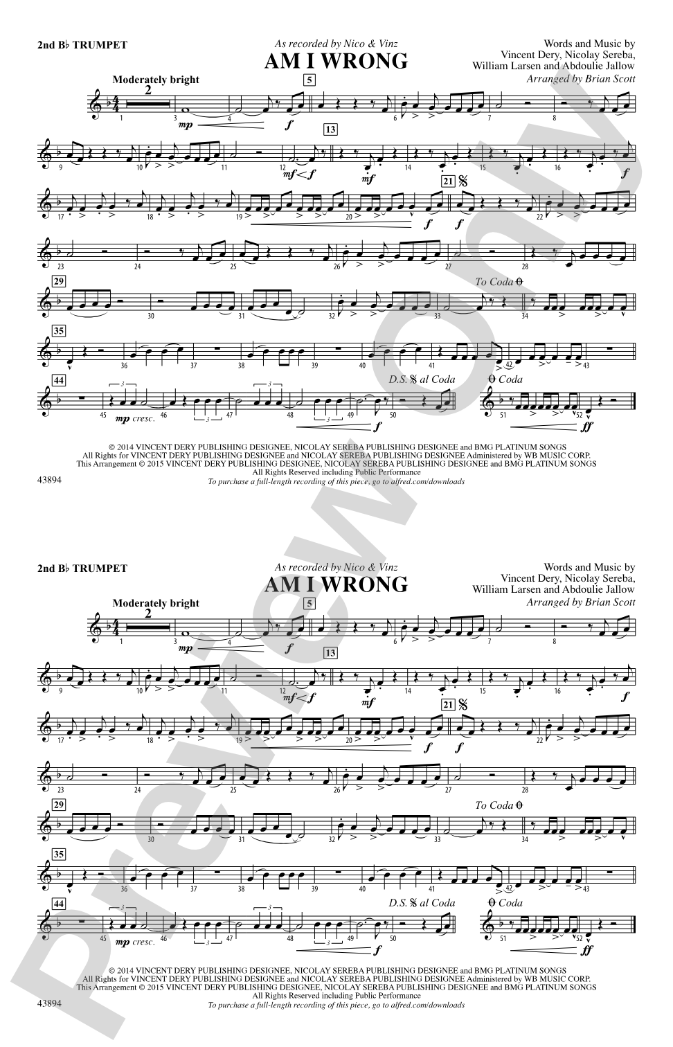 Am I Wrong: 2nd B-flat Trumpet