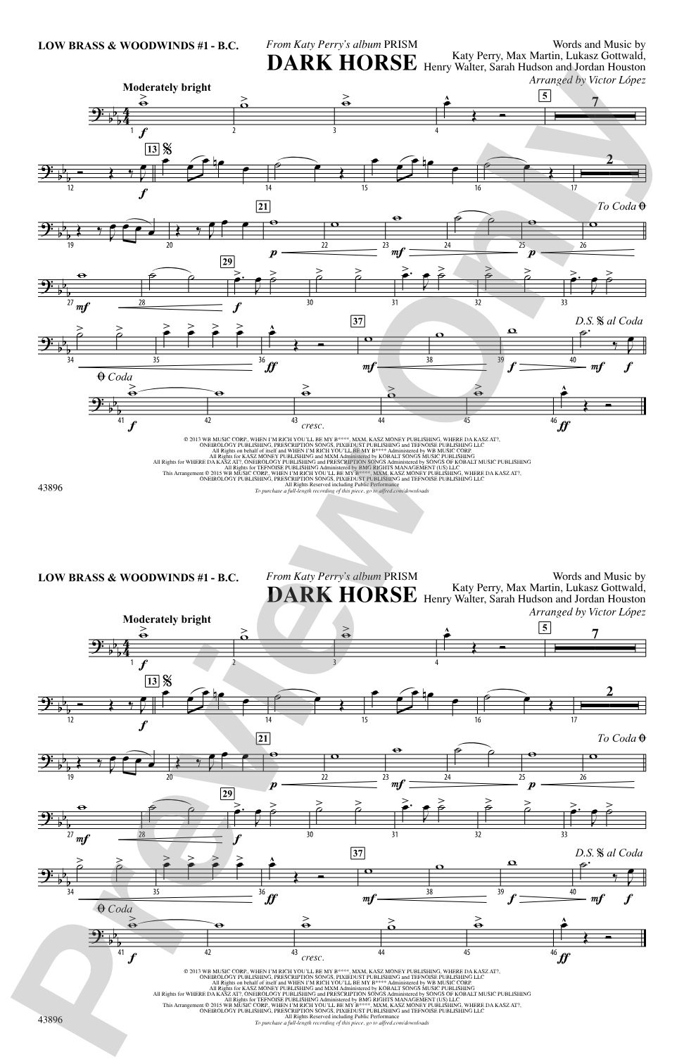 Dark Horse: Low Brass & Woodwinds #1 - Bass Clef