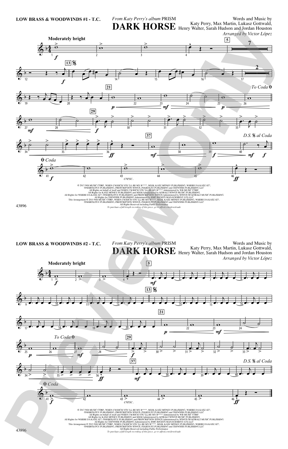Dark Horse: Low Brass & Woodwinds #1 - Treble Clef