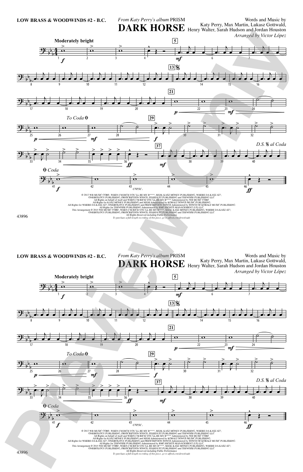 Dark Horse: Low Brass & Woodwinds #2 - Bass Clef