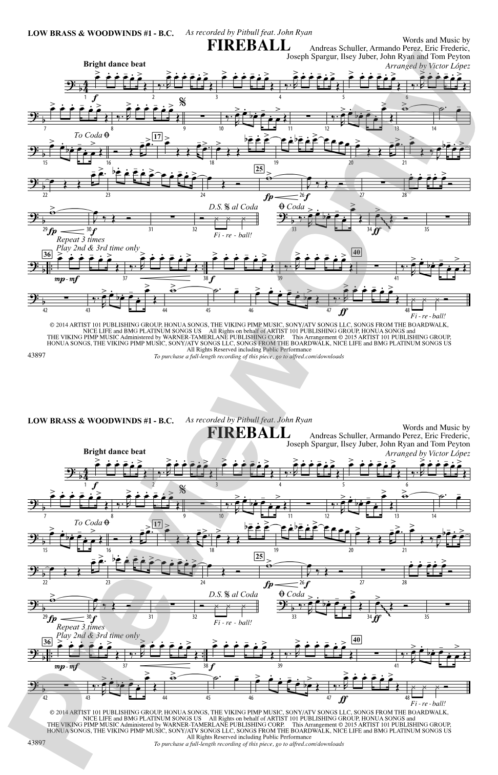 Fireball: Low Brass & Woodwinds #1 - Bass Clef