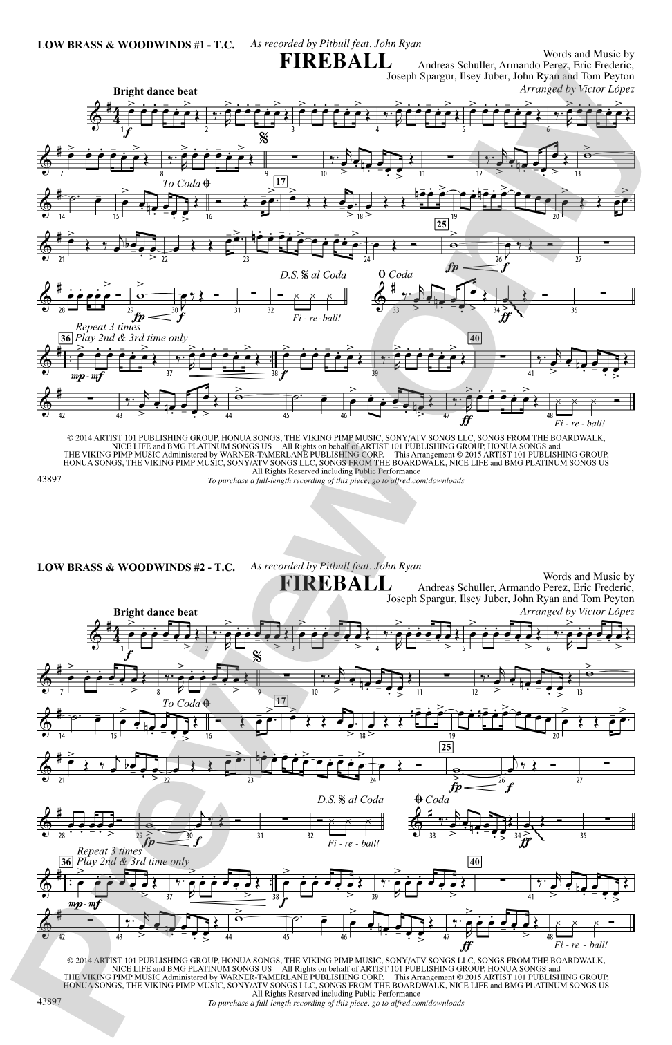 Fireball: Low Brass & Woodwinds #1 - Treble Clef