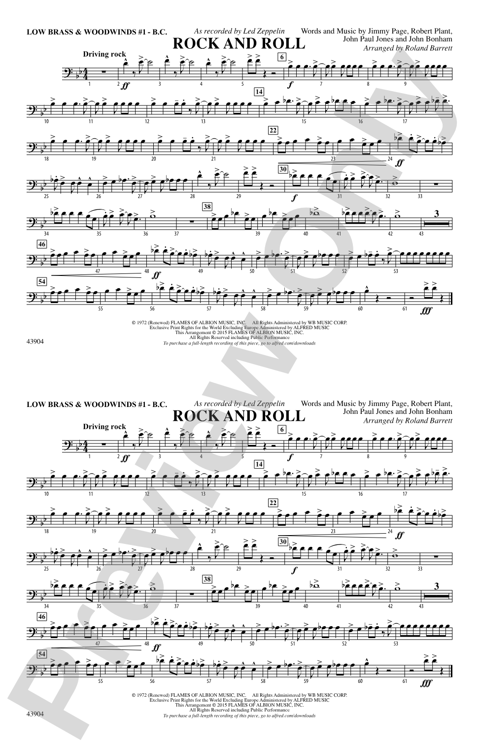 Rock and Roll: Low Brass & Woodwinds #1 - Bass Clef