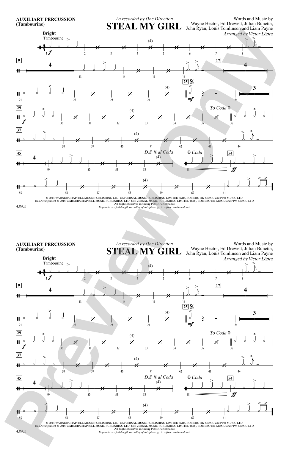 Steal My Girl: Auxiliary Percussion