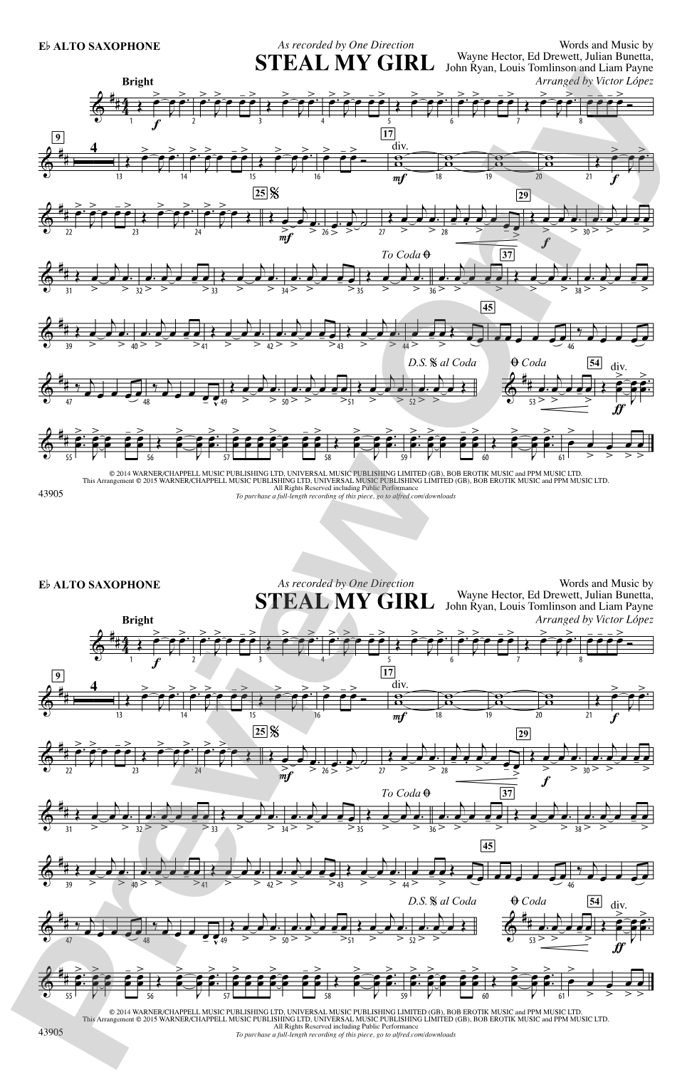 Steal My Girl: E-flat Alto Saxophone