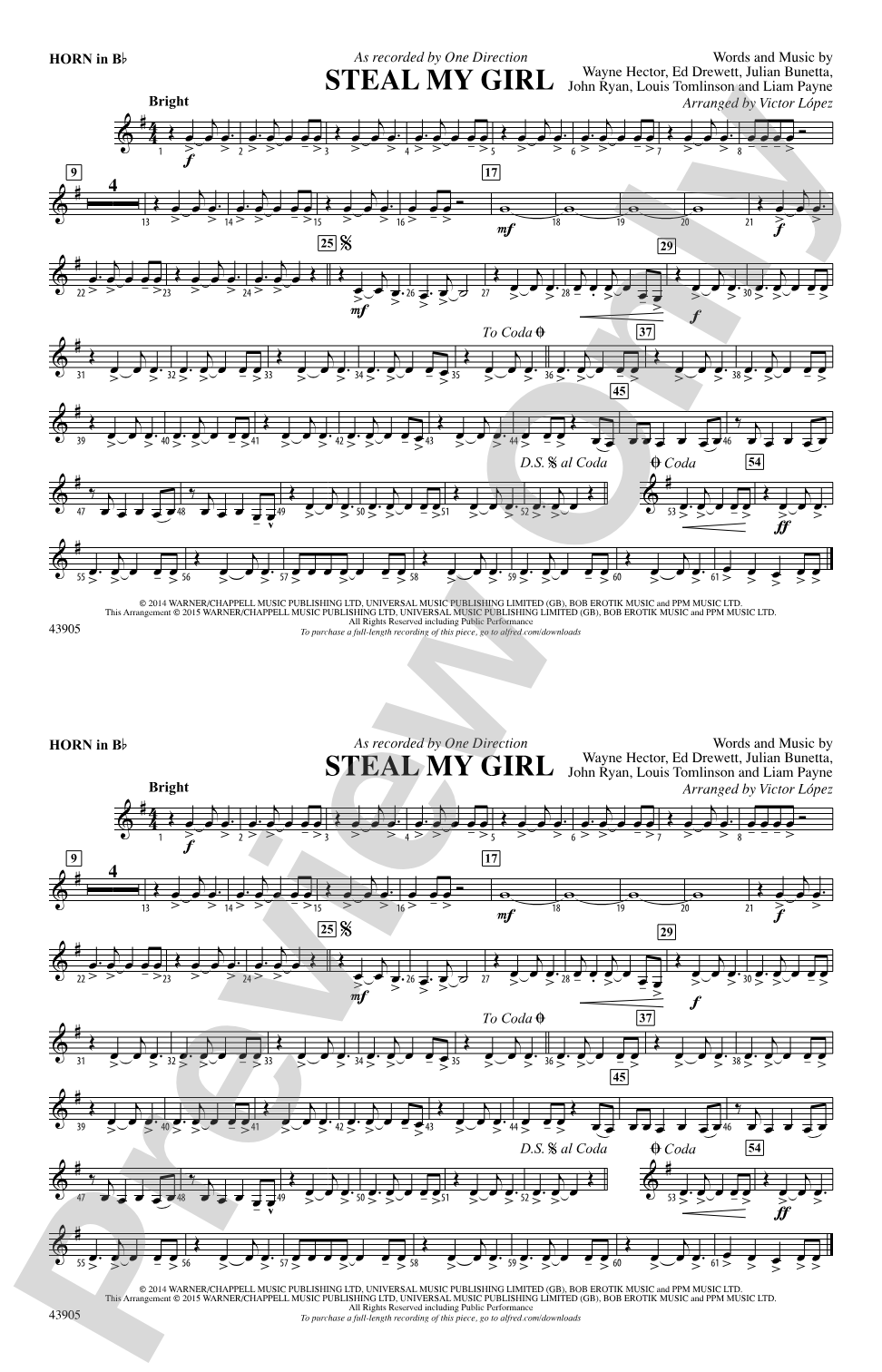 Steal My Girl: Horn in B flat