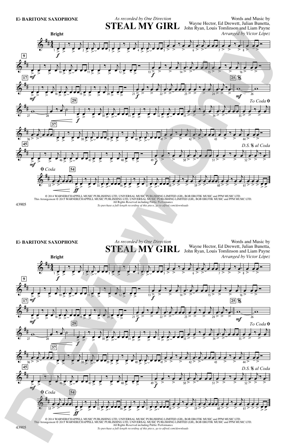 Steal My Girl: E-flat Baritone Saxophone