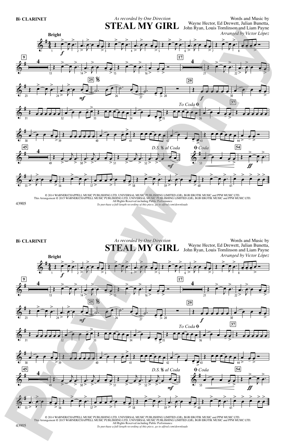 Steal My Girl: 1st B-flat Clarinet
