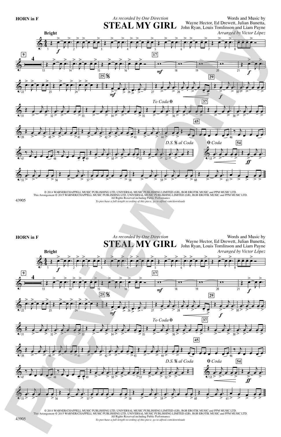 Steal My Girl: 1st F Horn