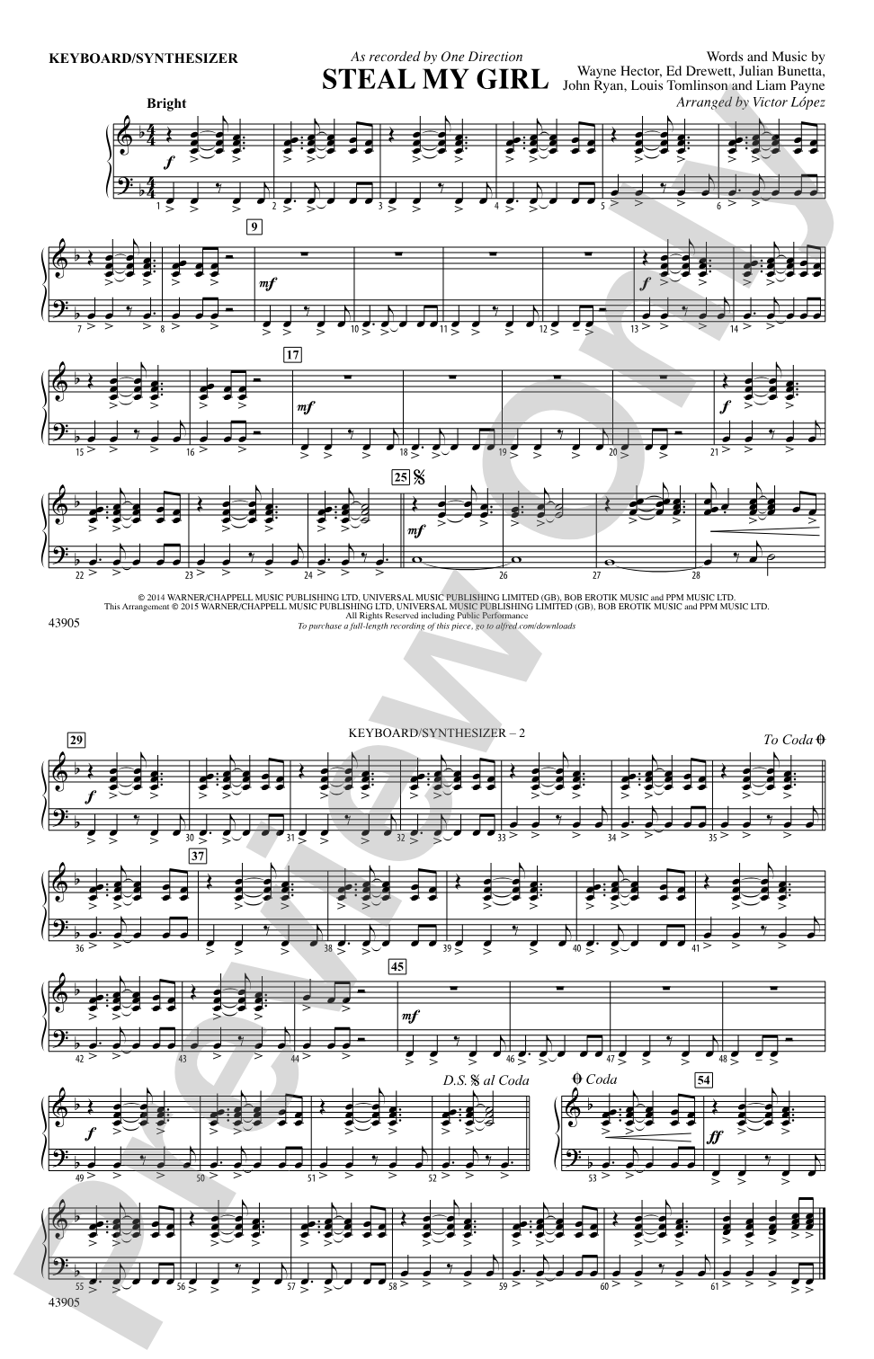 Steal My Girl: Piano Accompaniment