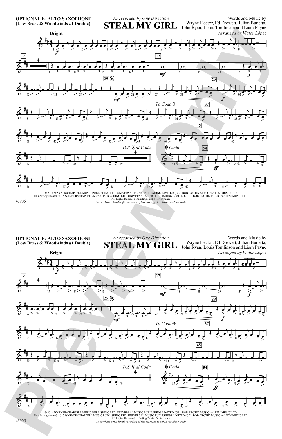 Steal My Girl: Optional Alto Sax