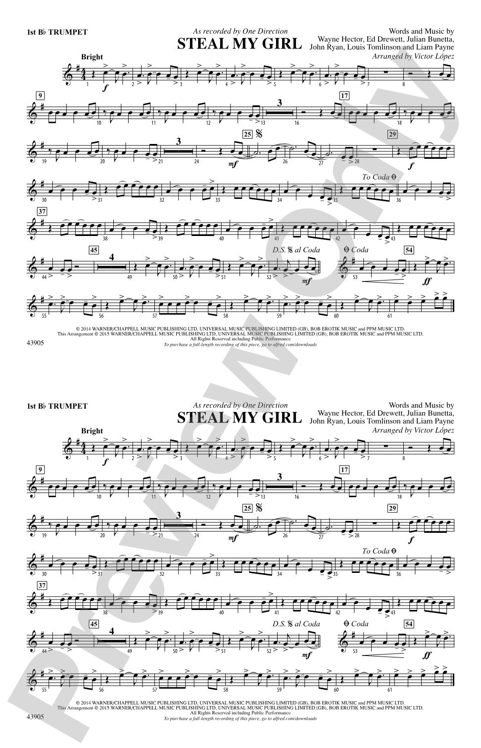Steal My Girl: 1st B-flat Trumpet