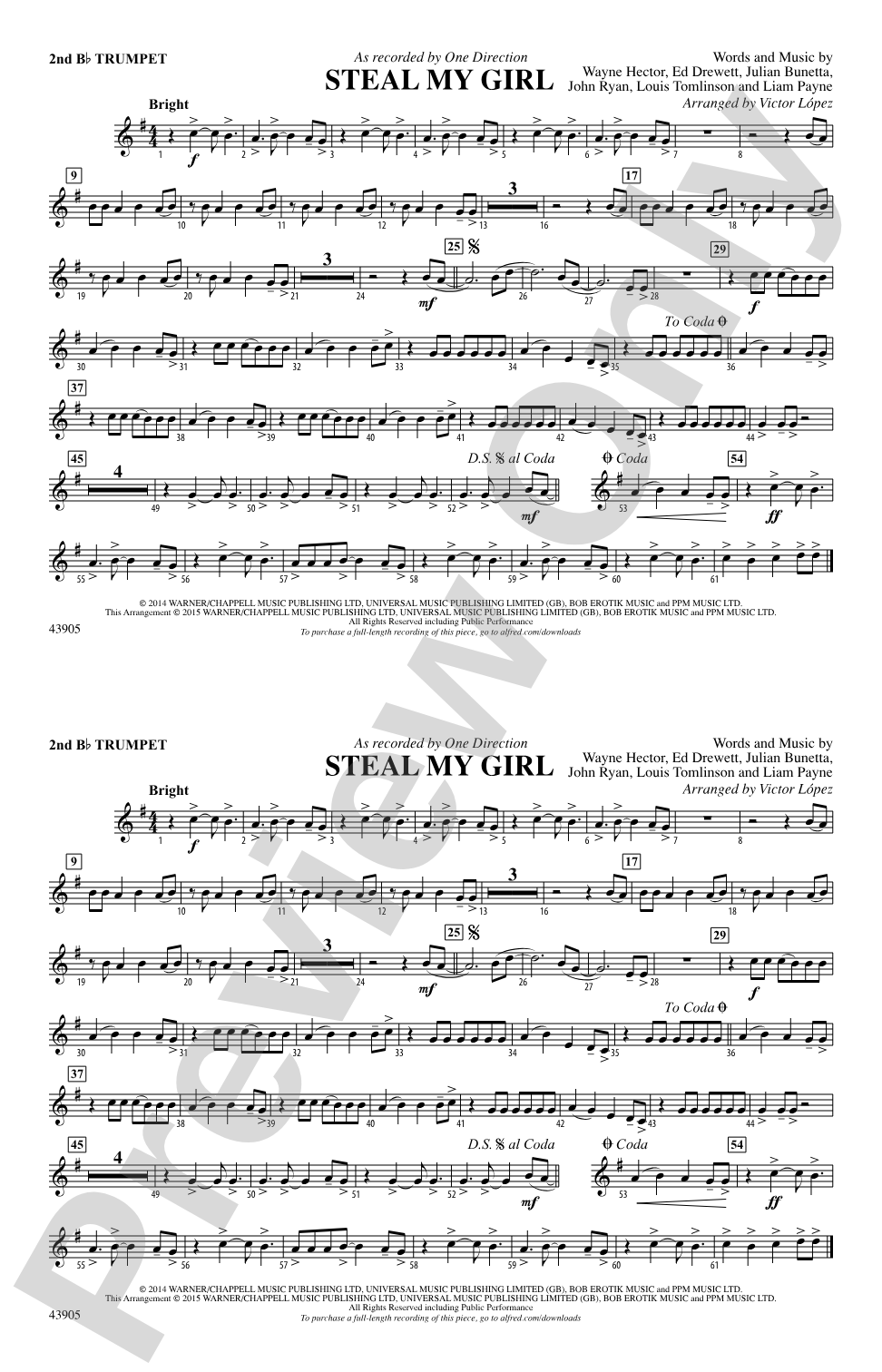 Steal My Girl: 2nd B-flat Trumpet