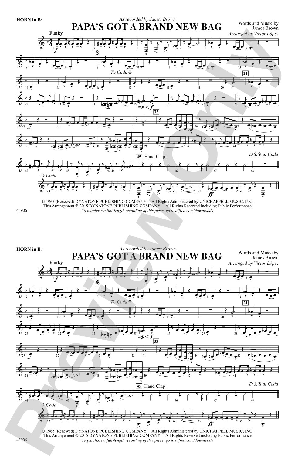 Papa's Got a Brand New Bag: Horn in B flat