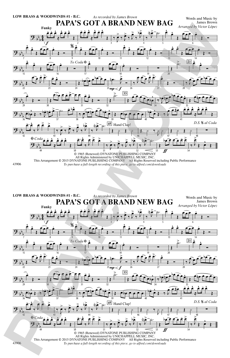 Papa's Got a Brand New Bag: Low Brass & Woodwinds #1 - Bass Clef