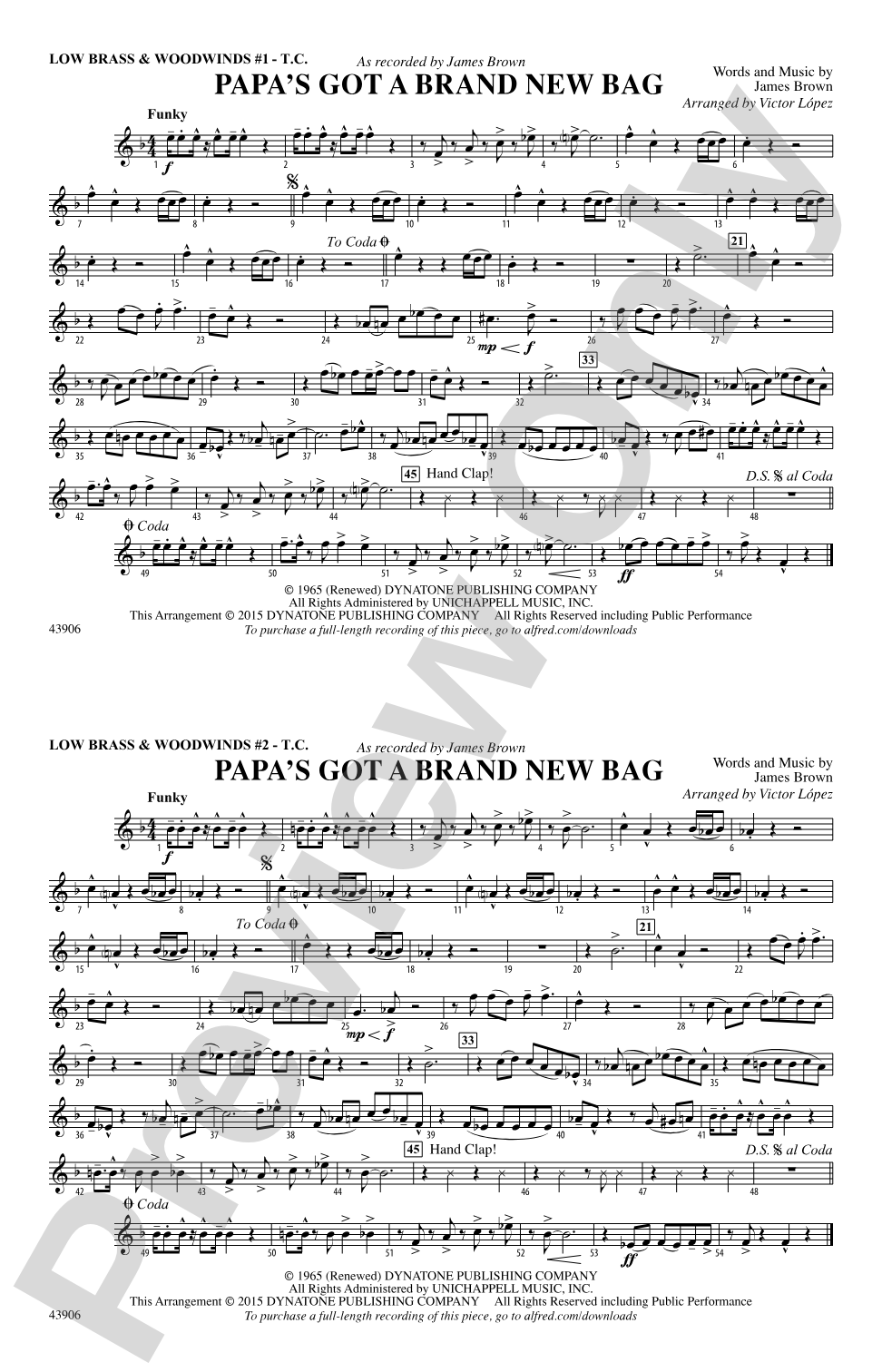 Papa's Got a Brand New Bag: Low Brass & Woodwinds #1 - Treble Clef