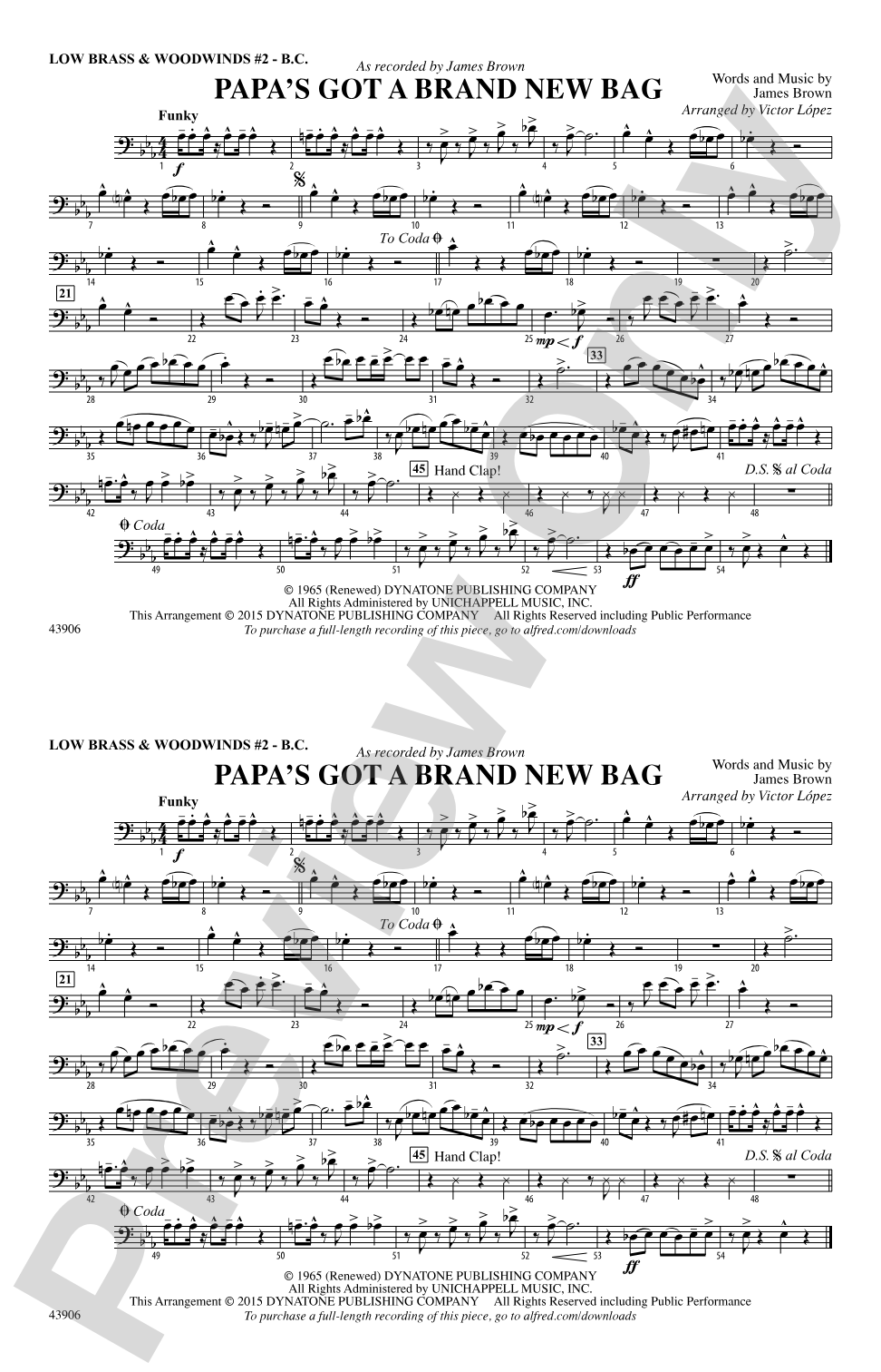 Papa's Got a Brand New Bag: Low Brass & Woodwinds #2 - Bass Clef