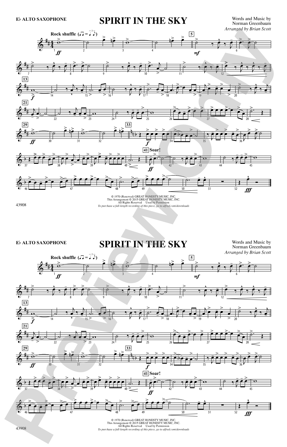 Spirit in the Sky (from Guardians of the Galaxy): E-flat Alto Saxophone
