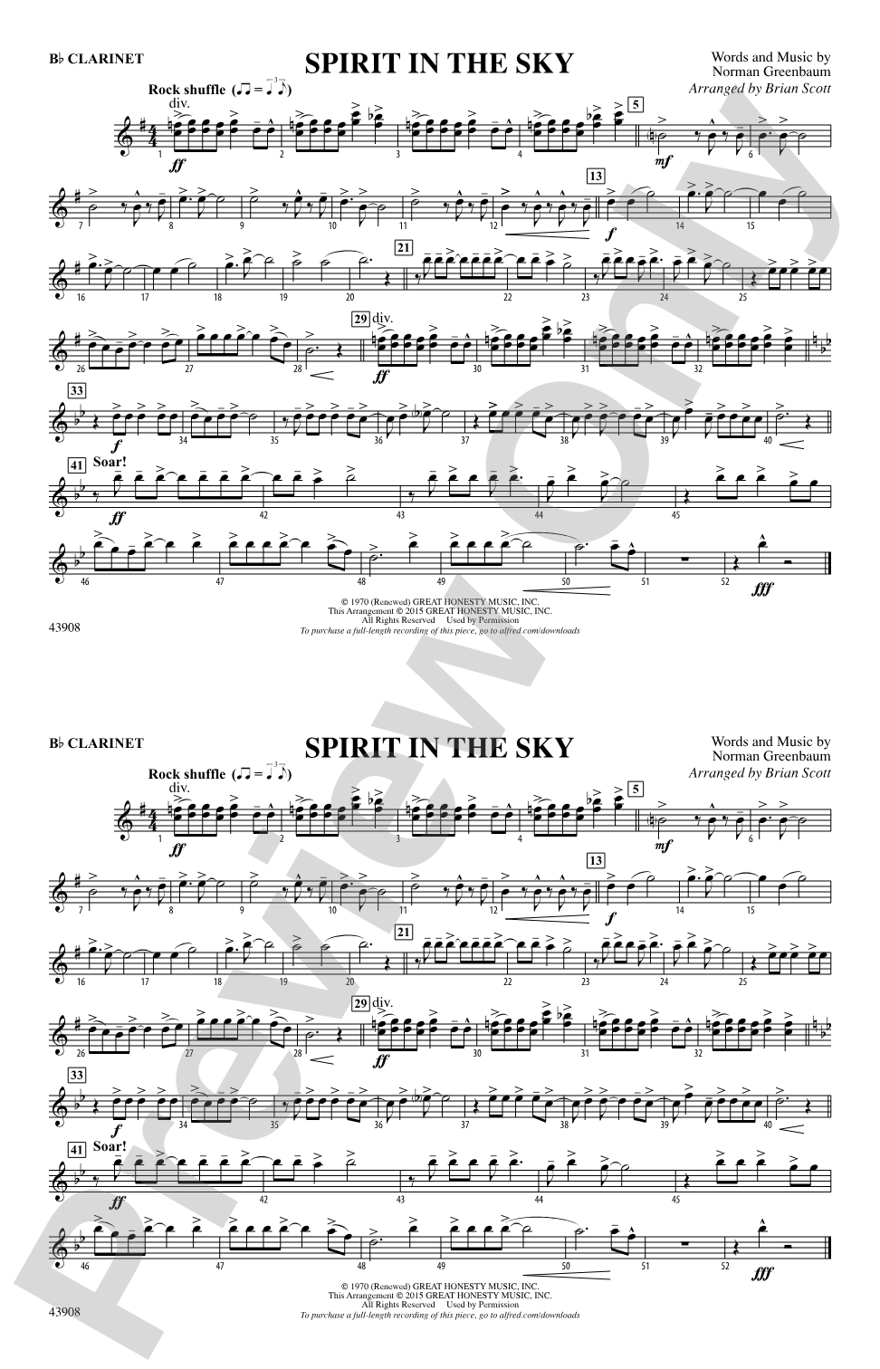Spirit in the Sky (from Guardians of the Galaxy): 1st B-flat Clarinet