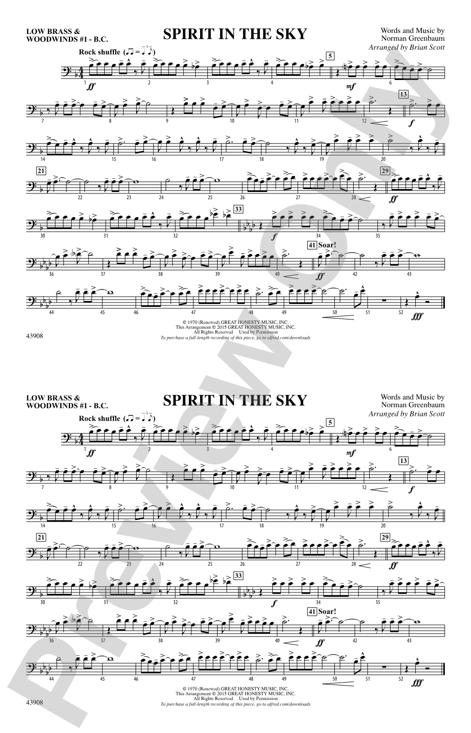 Spirit in the Sky (from Guardians of the Galaxy): Low Brass & Woodwinds #1 - Bass Clef