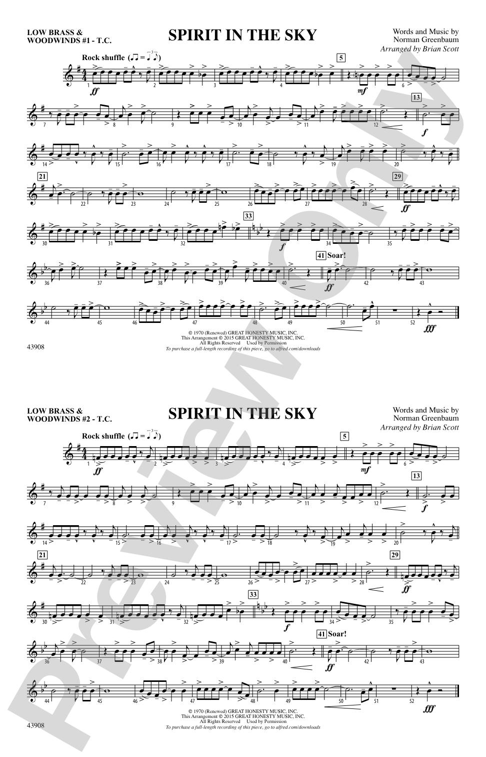 Spirit in the Sky (from Guardians of the Galaxy): Low Brass & Woodwinds #1 - Treble Clef