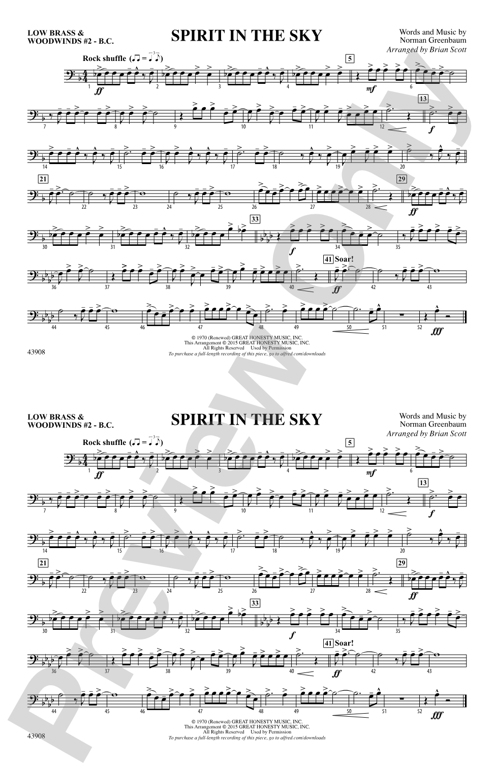 Spirit in the Sky (from Guardians of the Galaxy): Low Brass & Woodwinds #2 - Bass Clef