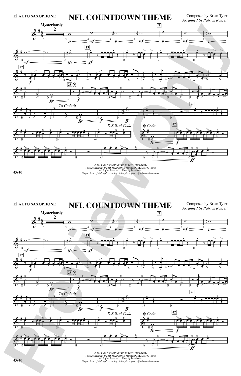 NFL Countdown Theme: E-flat Alto Saxophone