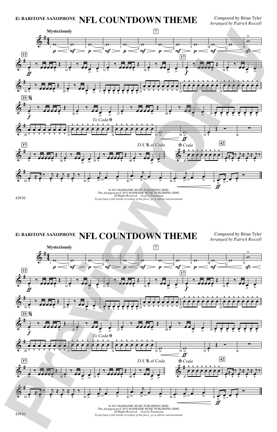 NFL Countdown Theme: E-flat Baritone Saxophone
