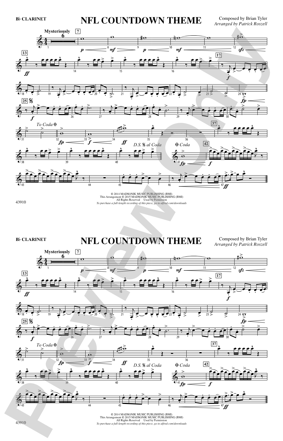 NFL Countdown Theme: 1st B-flat Clarinet