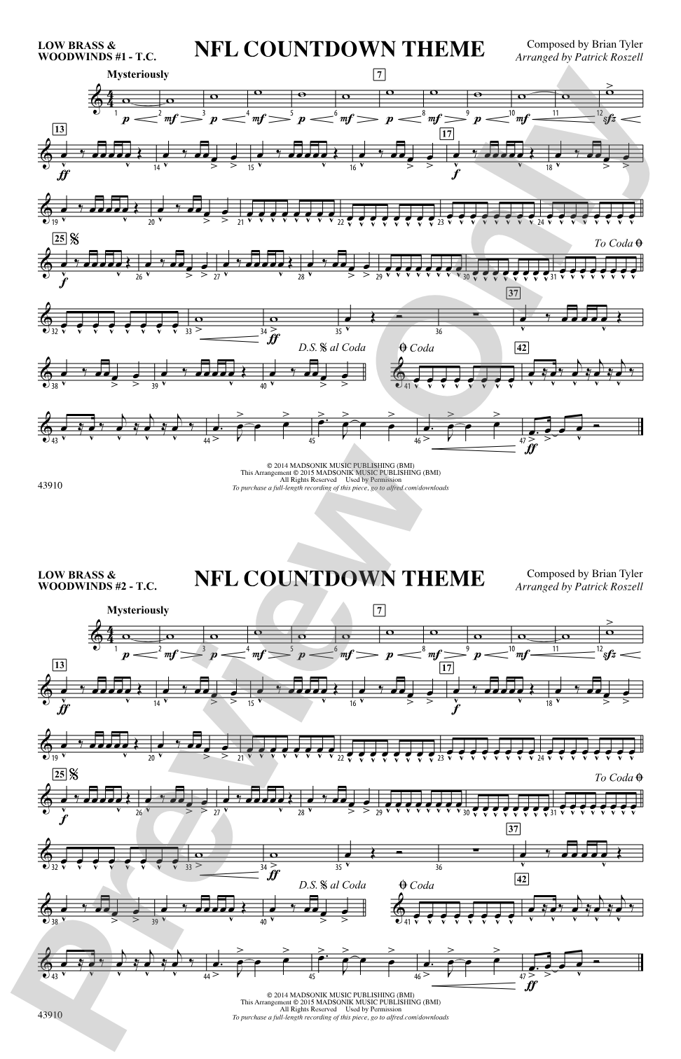 NFL Countdown Theme: Low Brass & Woodwinds #1 - Treble Clef