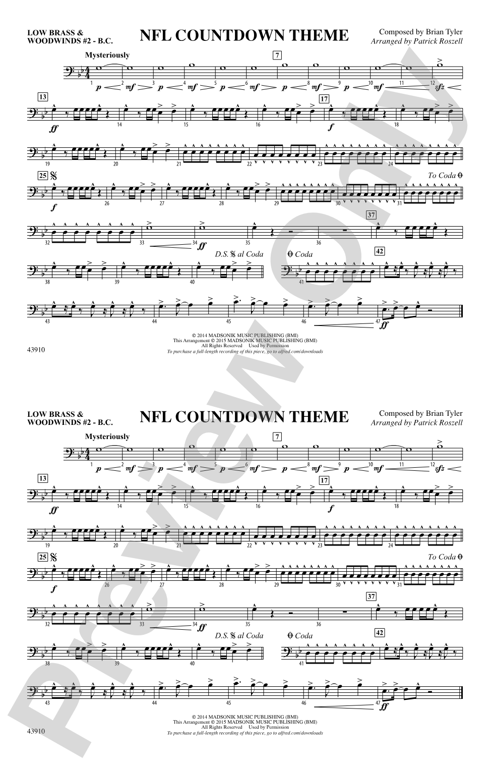 NFL Countdown Theme: Low Brass & Woodwinds #2 - Bass Clef