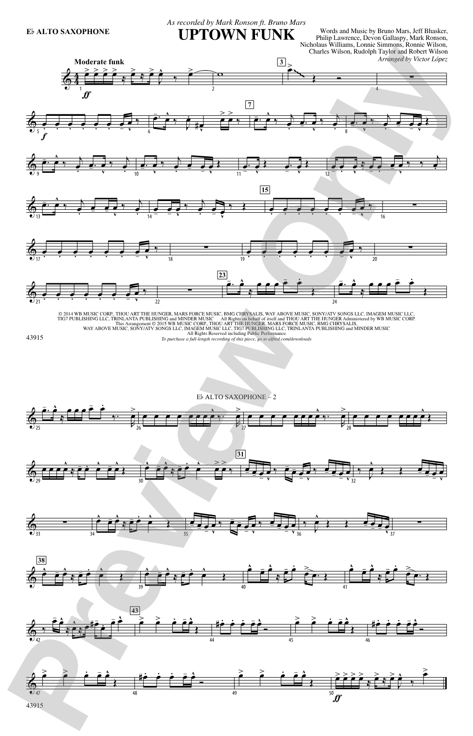 Uptown Funk: E-flat Alto Saxophone