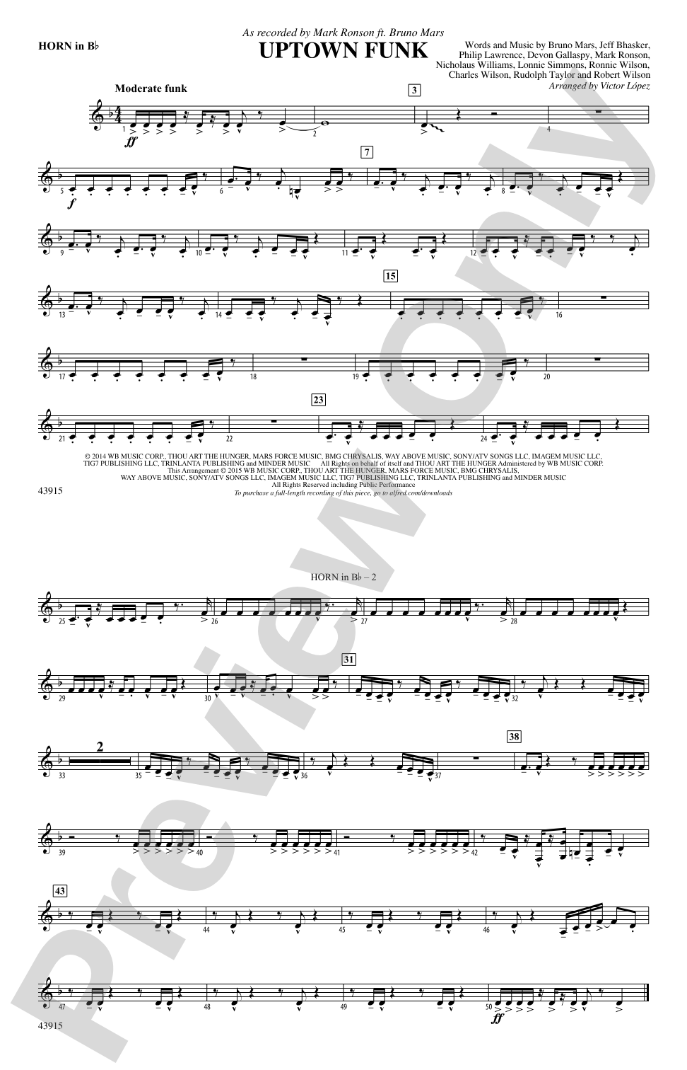 Uptown Funk: Horn in B flat
