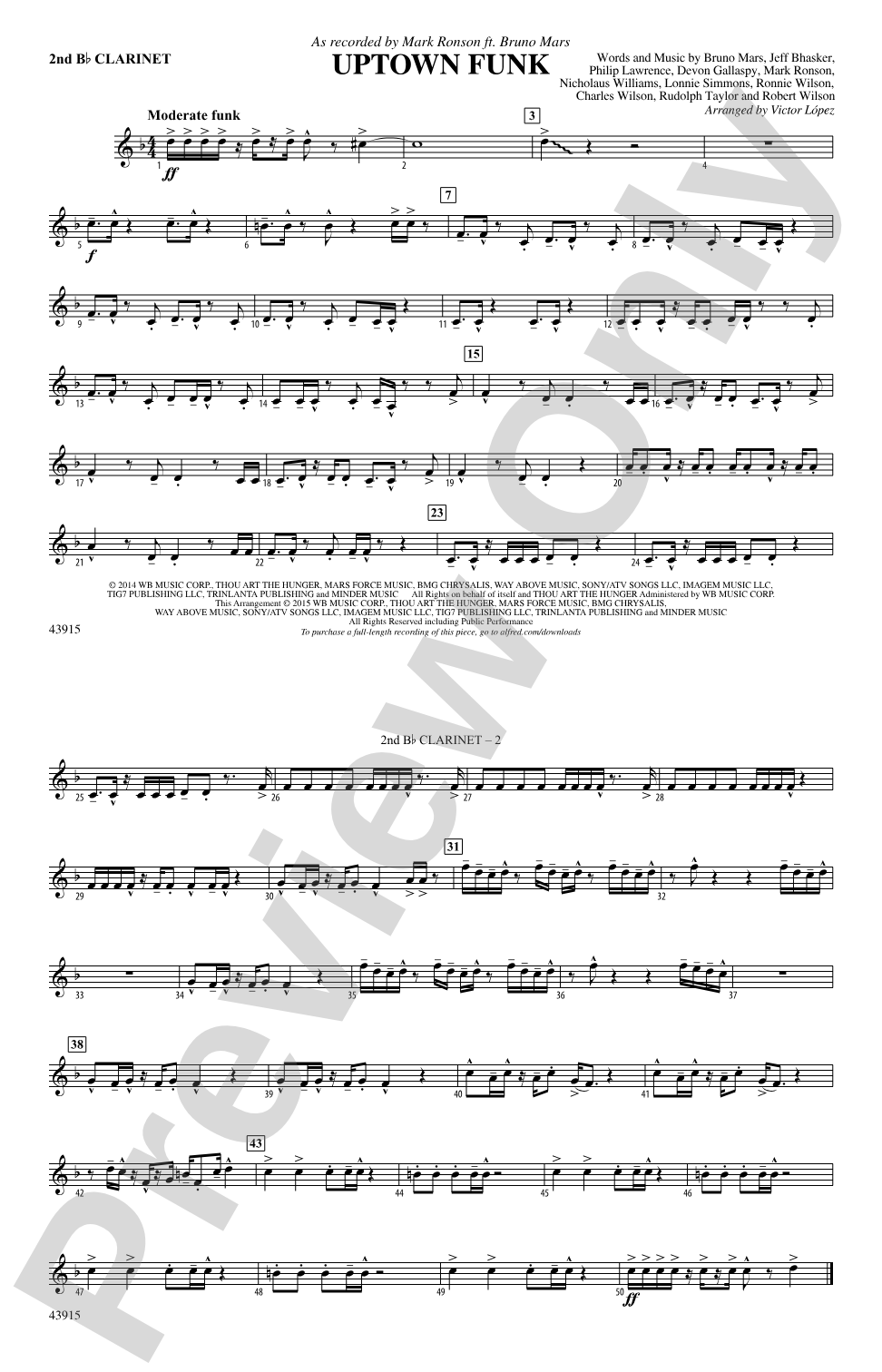 Uptown Funk: 2nd B-flat Clarinet