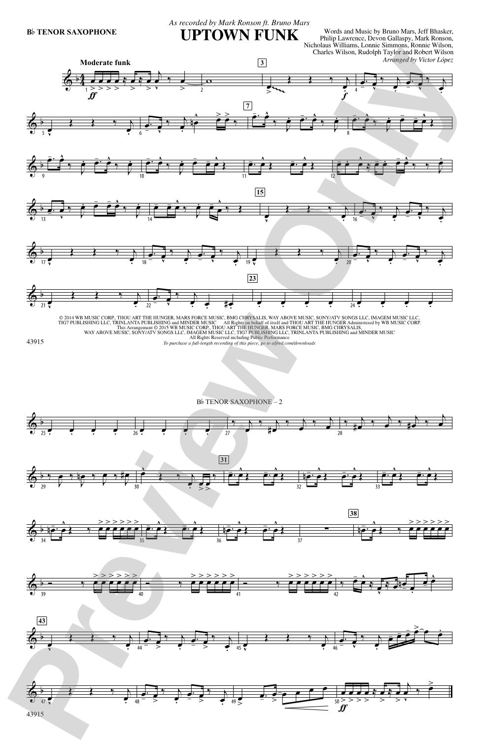 Uptown Funk: B-flat Tenor Saxophone