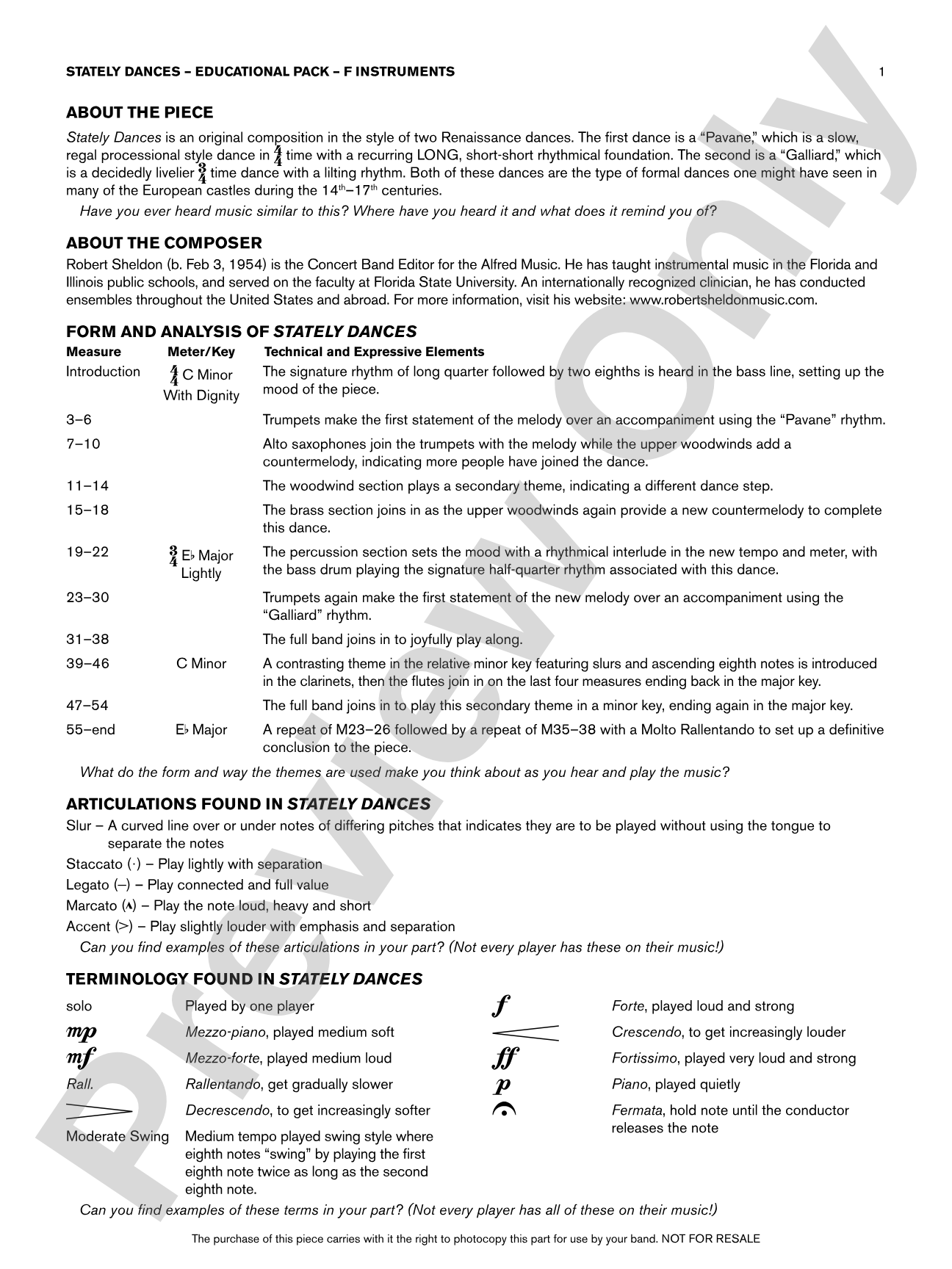 Stately Dances: F Educational Pack