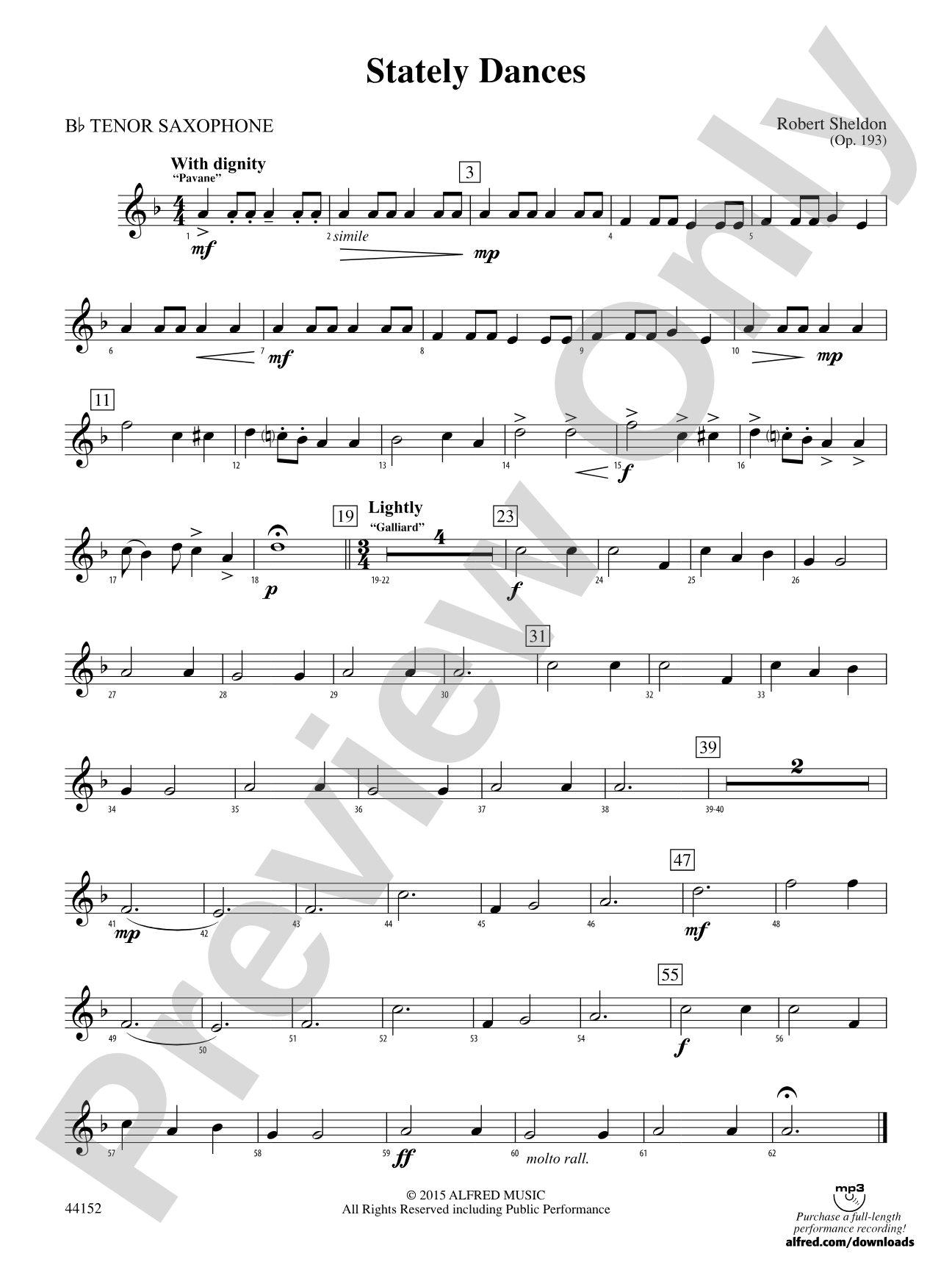 Stately Dances: B-flat Tenor Saxophone