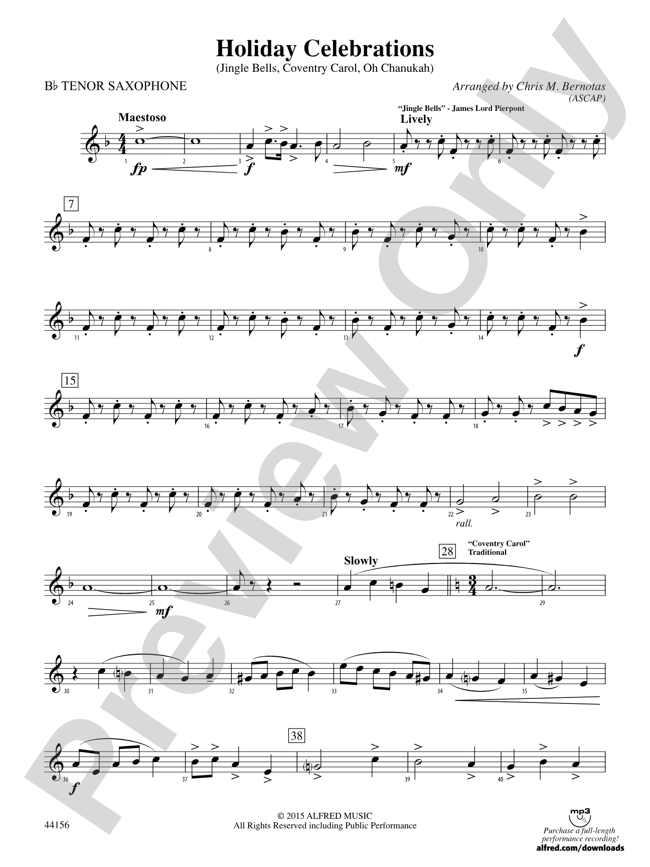 Holiday Celebrations: B-flat Tenor Saxophone