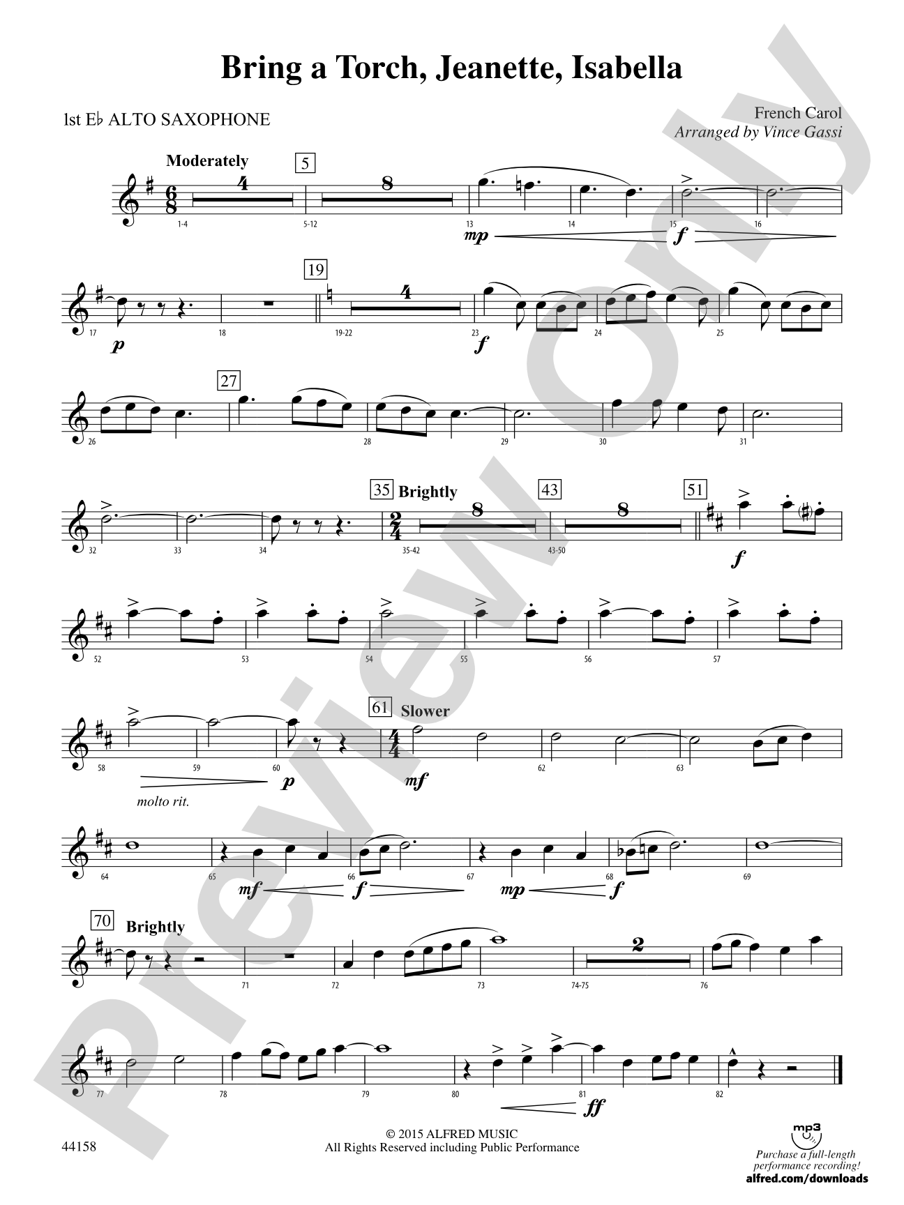 Bring a Torch, Jeanette, Isabella: E-flat Alto Saxophone