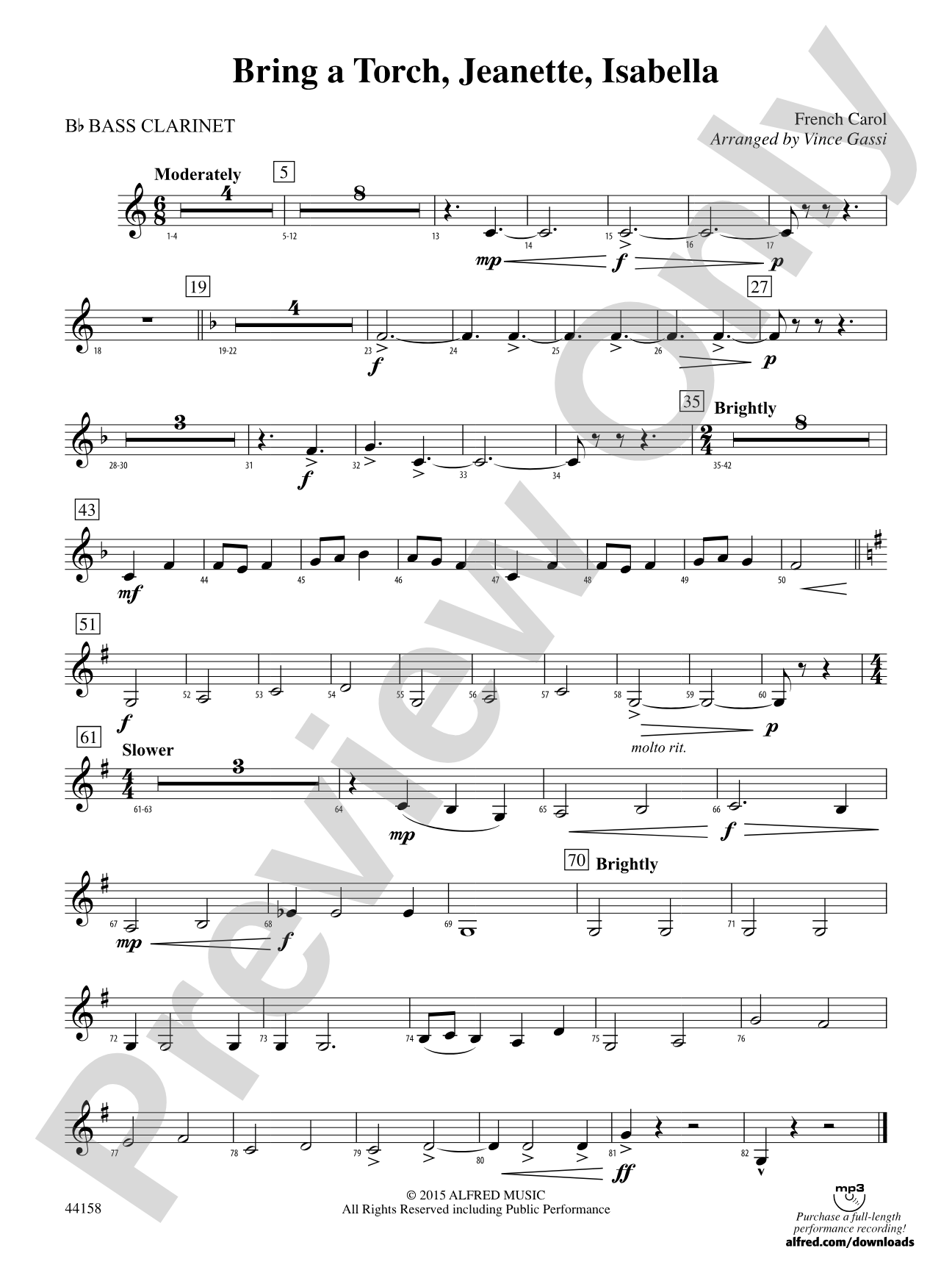 Bring a Torch, Jeanette, Isabella: B-flat Bass Clarinet