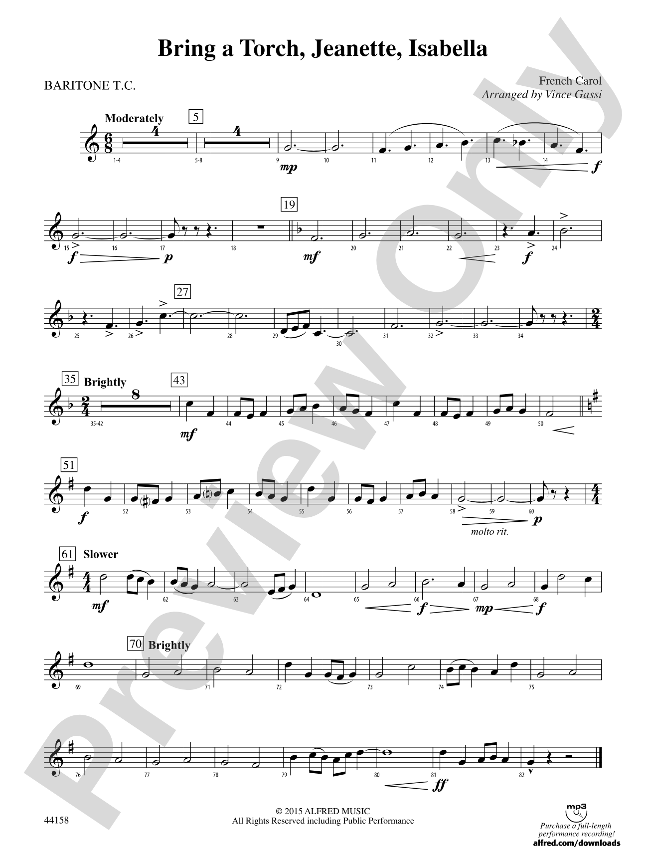 Bring a Torch, Jeanette, Isabella: Baritone T.C.