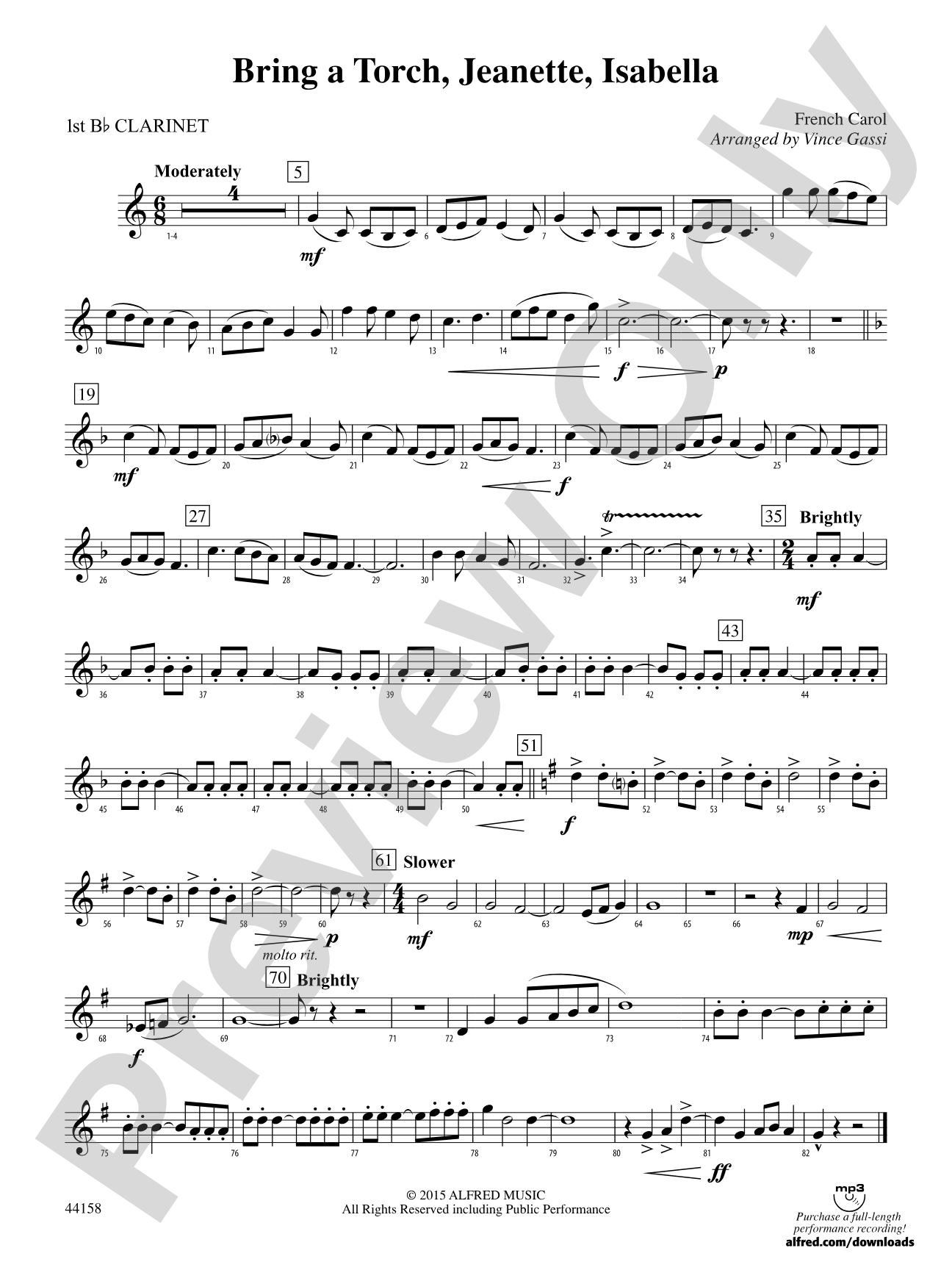 Bring a Torch, Jeanette, Isabella: 1st B-flat Clarinet