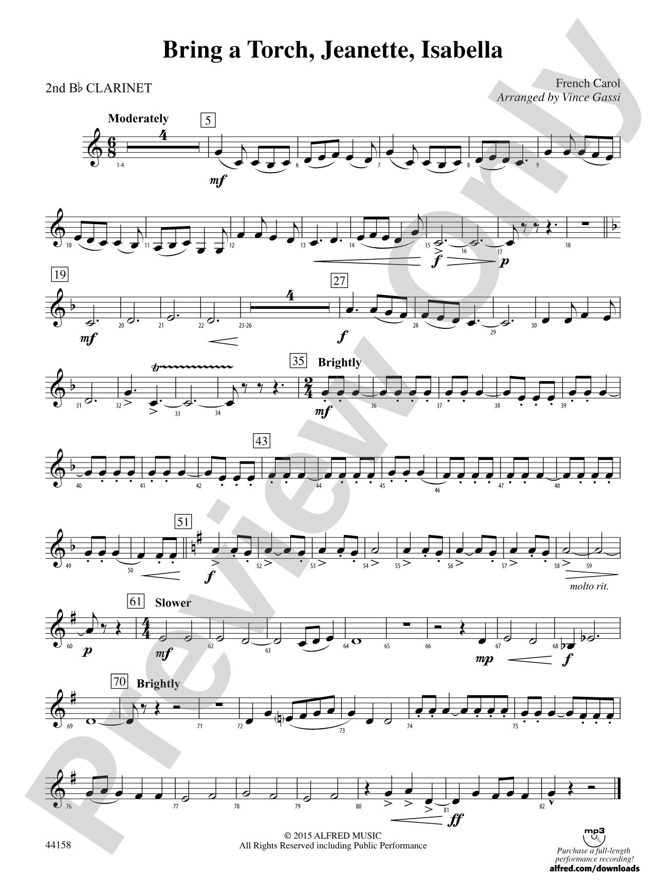 Bring a Torch, Jeanette, Isabella: 2nd B-flat Clarinet