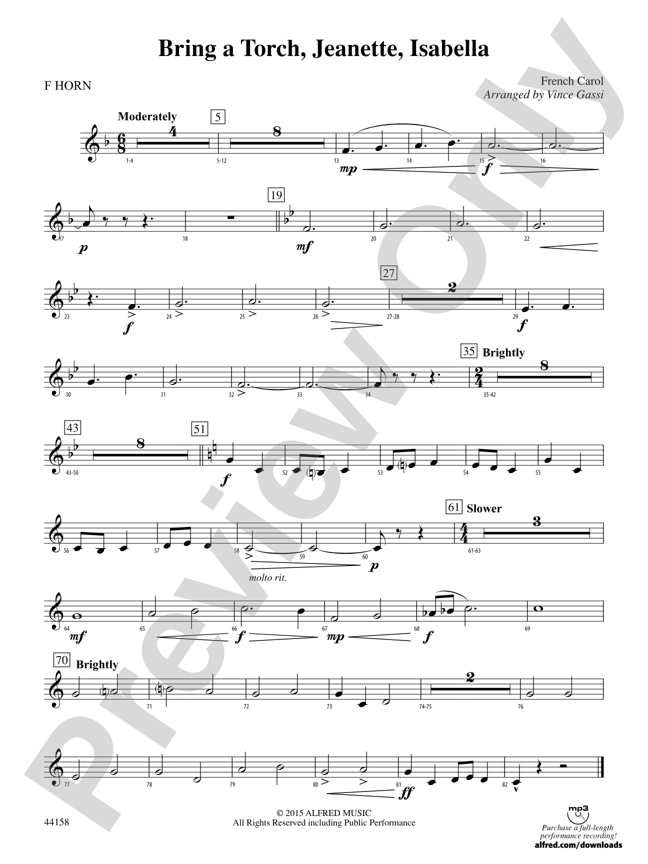 Bring a Torch, Jeanette, Isabella: 1st F Horn
