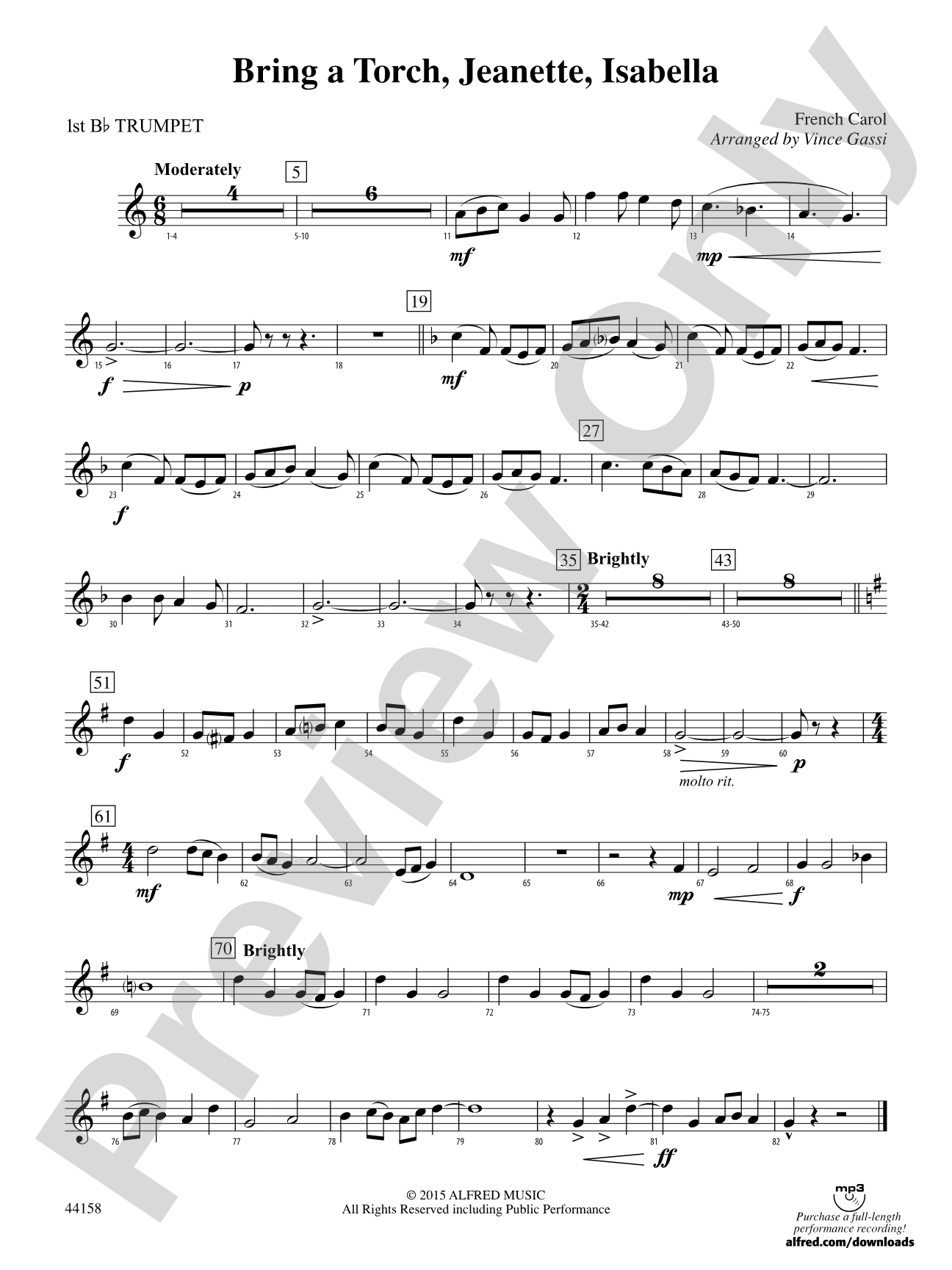 Bring a Torch, Jeanette, Isabella: 1st B-flat Trumpet