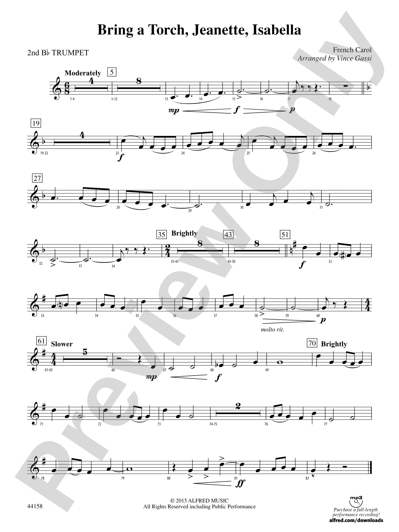Bring a Torch, Jeanette, Isabella: 2nd B-flat Trumpet