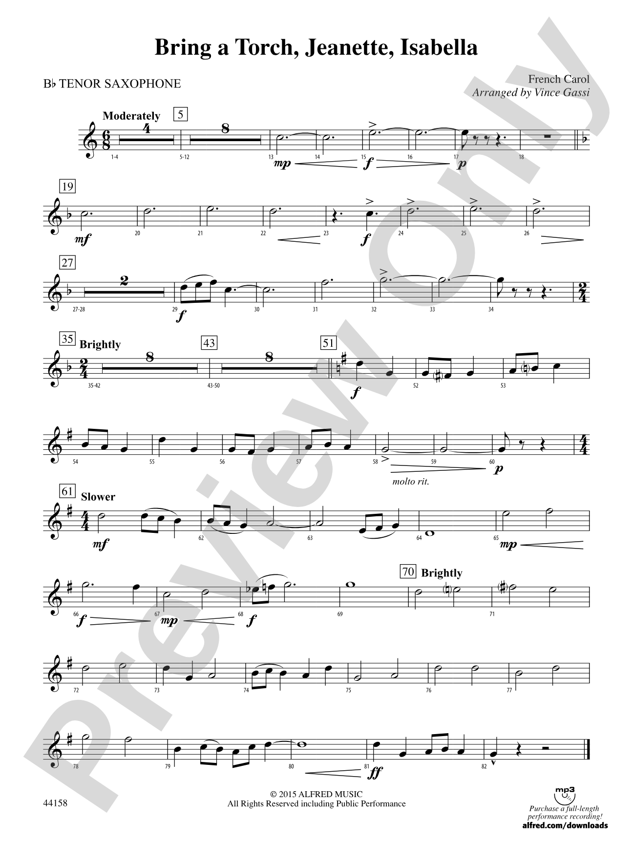 Bring a Torch, Jeanette, Isabella: B-flat Tenor Saxophone