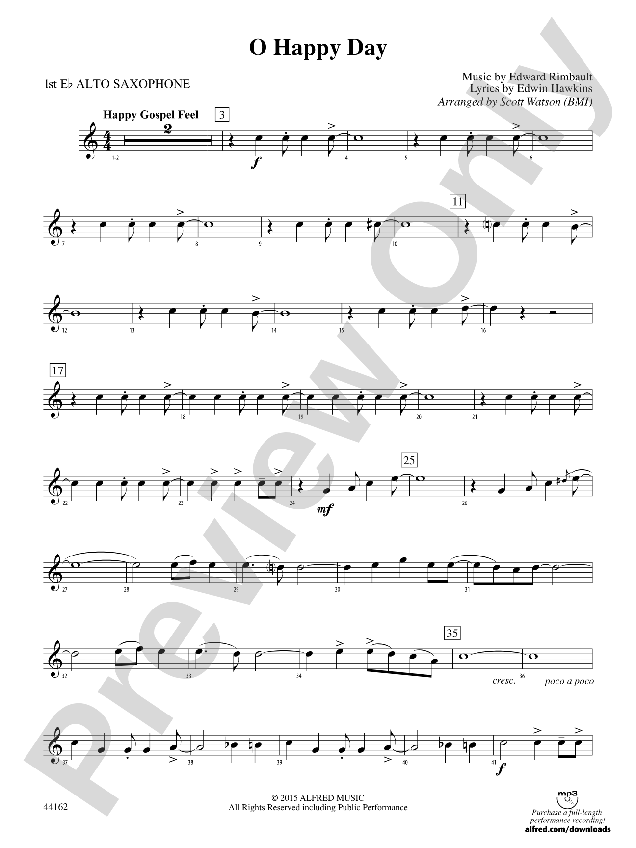 O Happy Day: E-flat Alto Saxophone